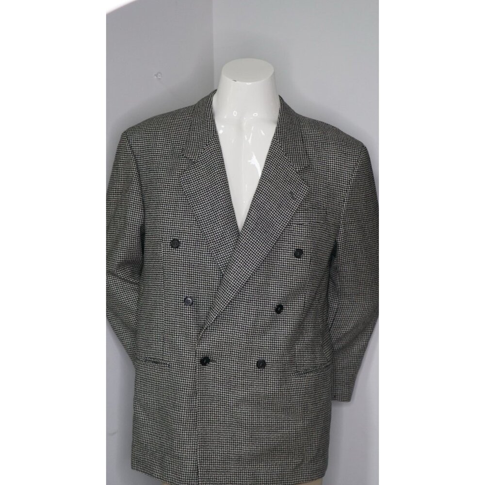 Reporter Mens Suit Black And White 100% Virgin Wool Exterior